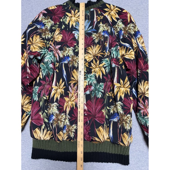 Zara Basic Tropical Bird Palm Print Bomber Jacket Black Multi Small 7484/229 - Picture 2 of 12